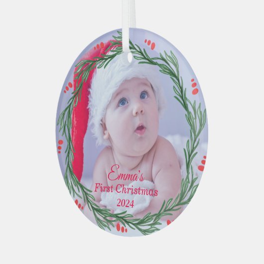 Custom Foto Baby's erste Weihnachten Ornament Aus Glas (Vorderseite links)