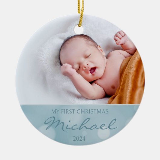 Custom Foto Baby's First Christmas Keramik Ornament (Vorne)