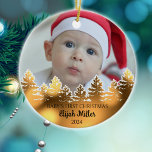 Custom Foto Baby's First Christmas Keramik Ornament<br><div class="desc">Dieses "Baby´s First Christmas"-Ornament besticht durch Foto, Namen und Jahr.</div>
