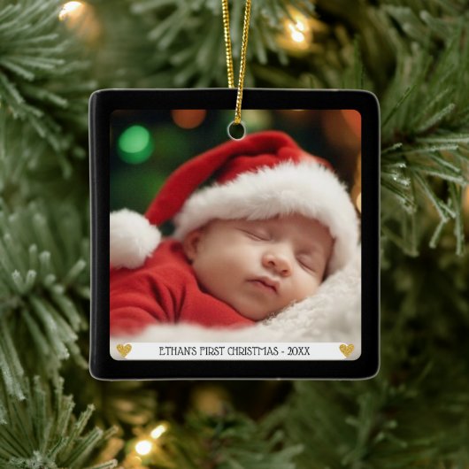 Custom Foto Baby's First Christmas Keramikornament (Baum)