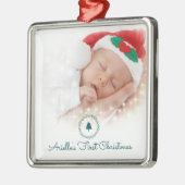Custom Foto Baby's First Christmas Ornament Aus Metall (Links)