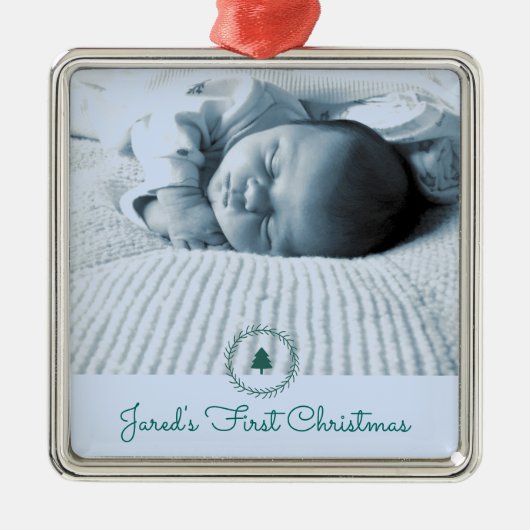 Custom Foto Baby's First Christmas Ornament Aus Metall (Vorne)