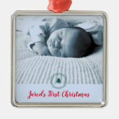 Custom Foto Baby's First Christmas Ornament Aus Metall (Vorne)