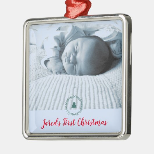 Custom Foto Baby's First Christmas Ornament Aus Metall (Links)