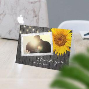 Custom Foto Barn Wood Sunflower Wedding Vielen Dan Dankeskarte