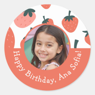 Custom Foto Berry Sweet Strawberry Birthday Party Runder Aufkleber