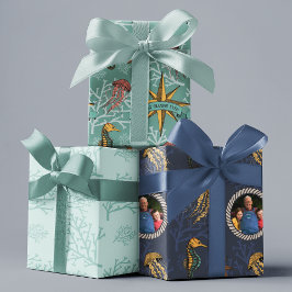 Custom Foto Best Opa Ever Sea Life Nautic Geschenkpapier Set