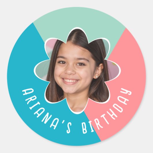 Custom Foto Birthday Party Blume Moderne Gunst Runder Aufkleber (Vorderseite)