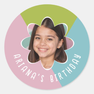 Custom Foto Birthday Party Blume Moderne Gunst Runder Aufkleber