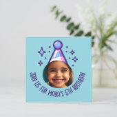 Custom Foto Birthday Party Hat Einladung (Stehend Vorderseite)