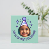 Custom Foto Birthday Party Hat Einladung (Stehend Vorderseite)