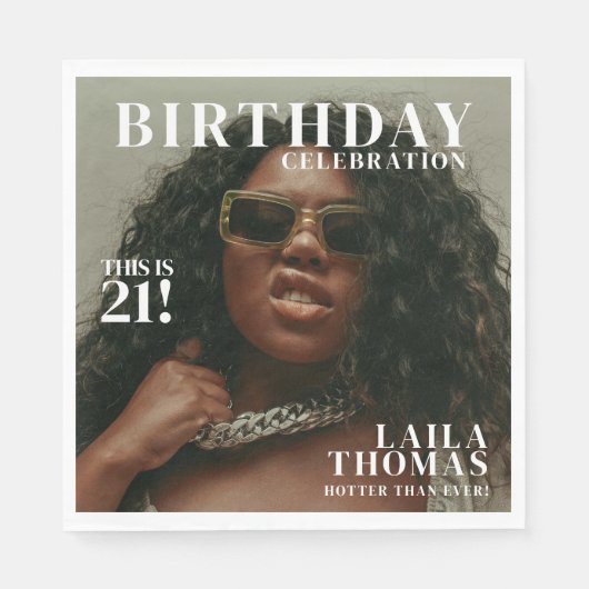 Custom Foto Birthday Party Magazine Cover Serviette (Vorderseite)