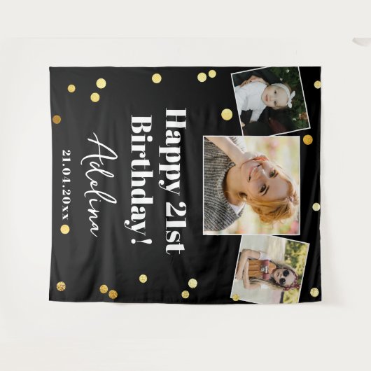 Custom Foto Birthday Party Modernes Gold Backgroun Wandteppich (Vorderseite (Horizontal))