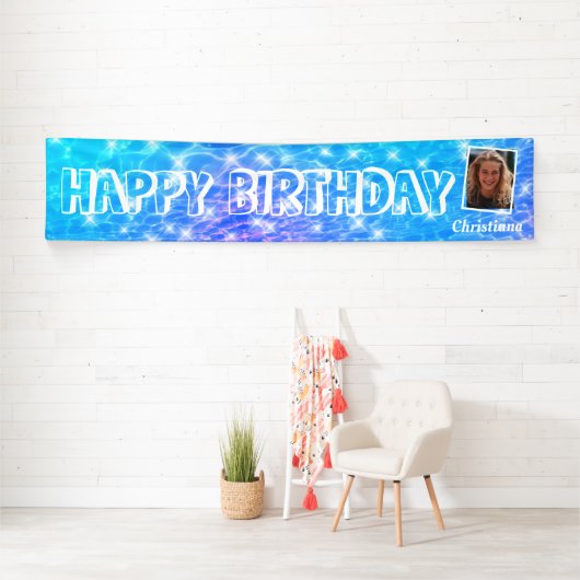 Custom Foto Birthday Pool Party Pool Wassertropfen Banner (Insitu)