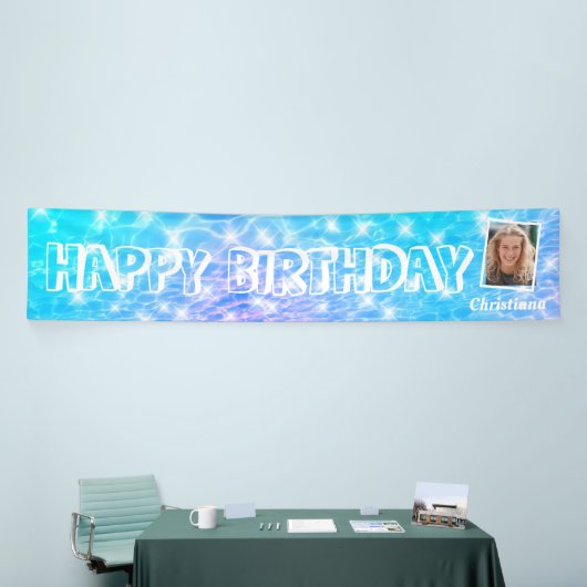 Custom Foto Birthday Pool Party Pool Wassertropfen Banner (Messeveranstaltung)