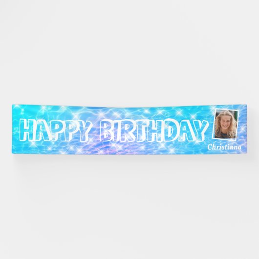 Custom Foto Birthday Pool Party Pool Wassertropfen Banner (Horizontal)