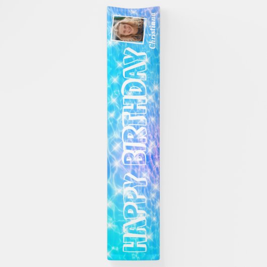 Custom Foto Birthday Pool Party Pool Wassertropfen Banner (Vertikal)
