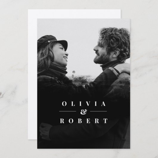 Custom Foto Black Abstrakt Silver Wedding Einladung (Vorne/Hinten)