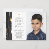 Custom Foto Black Agate Gold Erstkommunion Einladung (Vorderseite)
