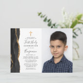 Custom Foto Black Agate Gold Erstkommunion Einladung (Stehend Vorderseite)
