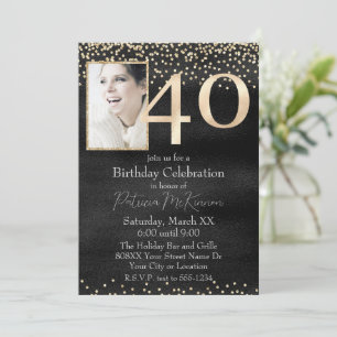 Custom Foto Black and Gold 40. Geburtstag Einladung