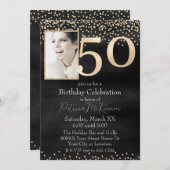 Custom Foto Black and Gold 50. Geburtstag Einladung (Vorne/Hinten)