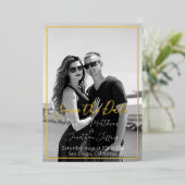 Custom Foto Black and White Gold Foil Hochzeit Folieneinladung (Stehend vorne)