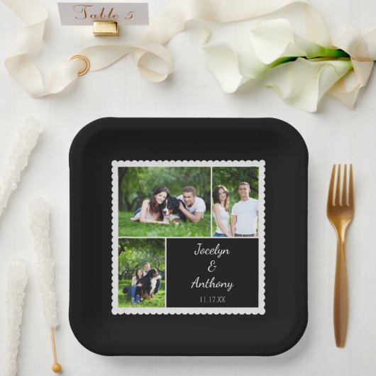 Custom Foto Black and White Wedding Pappteller (Hochzeit)