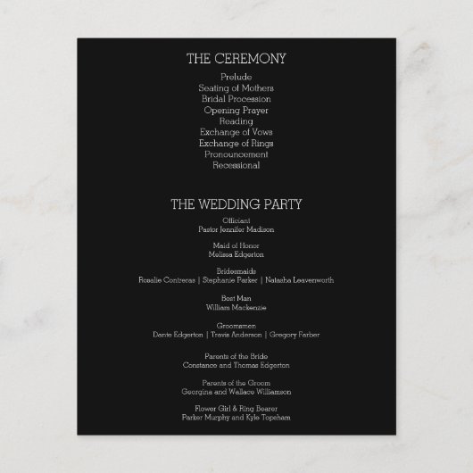 Custom Foto Black and White Wedding Program (Rückseite)