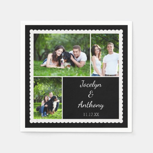 Custom Foto Black and White Wedding Serviette (Vorderseite)