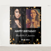 Custom Foto Black Gold Stars Freunde Geburtstag Wandteppich (Vorderseite)