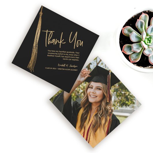 Custom Foto Black Gold Tassel Einzigartiger Abschl Dankeskarte