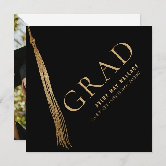 Custom Foto Black Gold Tassel Einzigartiger Abschl Dankeskarte (Vorne/Hinten)
