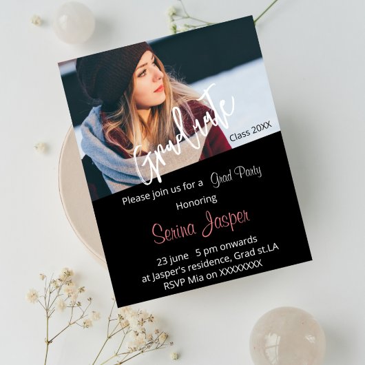 Custom Foto Black Graduation Party lädt ein Einladung