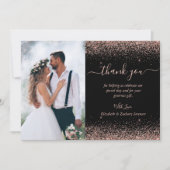 Custom Foto Black Rose Gold Glitzer Hochzeit Dankeskarte (Vorderseite)