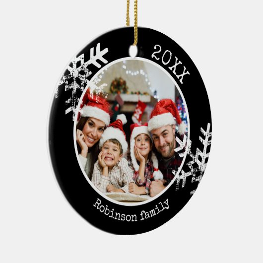 Custom Foto Black Snowflake Circle Ornament (Rechts)