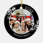 Custom Foto Black Snowflake Circle Ornament (Vorne)