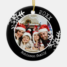 Custom Foto Black Snowflake Circle Ornament