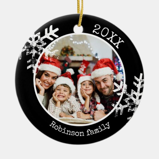 Custom Foto Black Snowflake Circle Ornament (Vorne)