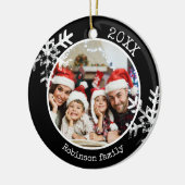 Custom Foto Black Snowflake Circle Ornament (Links)