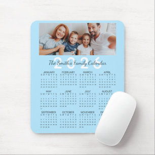 Custom Foto Blue 2026 Family Calendar Mousepad