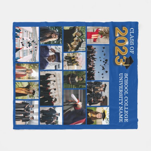 Custom Foto Blue Abschluss Class of 2023 School Fleecedecke (Vorderseite (Horizontal))