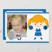 Custom Foto Blue Cheerleader Birthday Einladung (Vorne/Hinten)