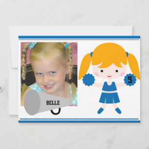 Custom Foto Blue Cheerleader Birthday Einladung