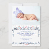 Custom Foto Blue Floral Baptisse Einladung (Vorderseite)