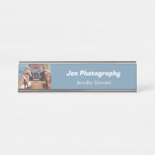 Custom Foto Blue Fotograf Schreibtischnamensplakette (Vorderseite )