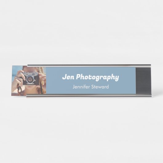 Custom Foto Blue Fotograf Schreibtischnamensplakette (Vorderseite )