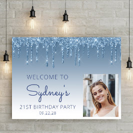 Custom Foto Blue Glitzer 21. Geburtstag Willkommen Poster