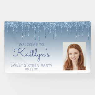 Custom Foto Blue Glitzer Tropfen Sweet 16 Banner