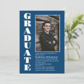 Custom Foto Blue Graduation Party Einladung (Stehend Vorderseite)